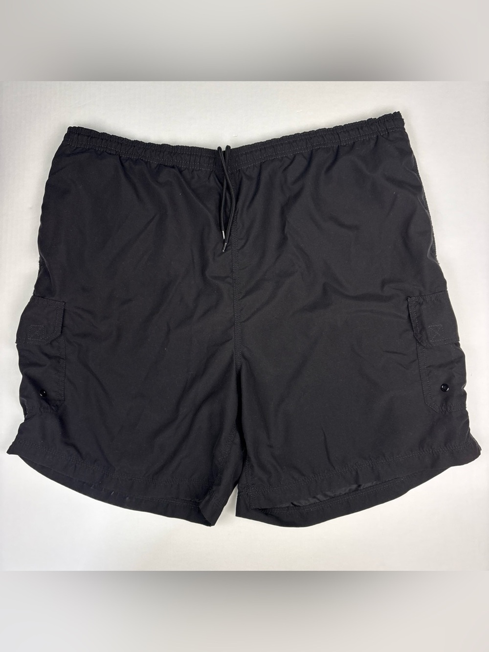 Trader Bay Men XL Swim Trunks Shorts Solid Black Built In Brief Drawstring Beach